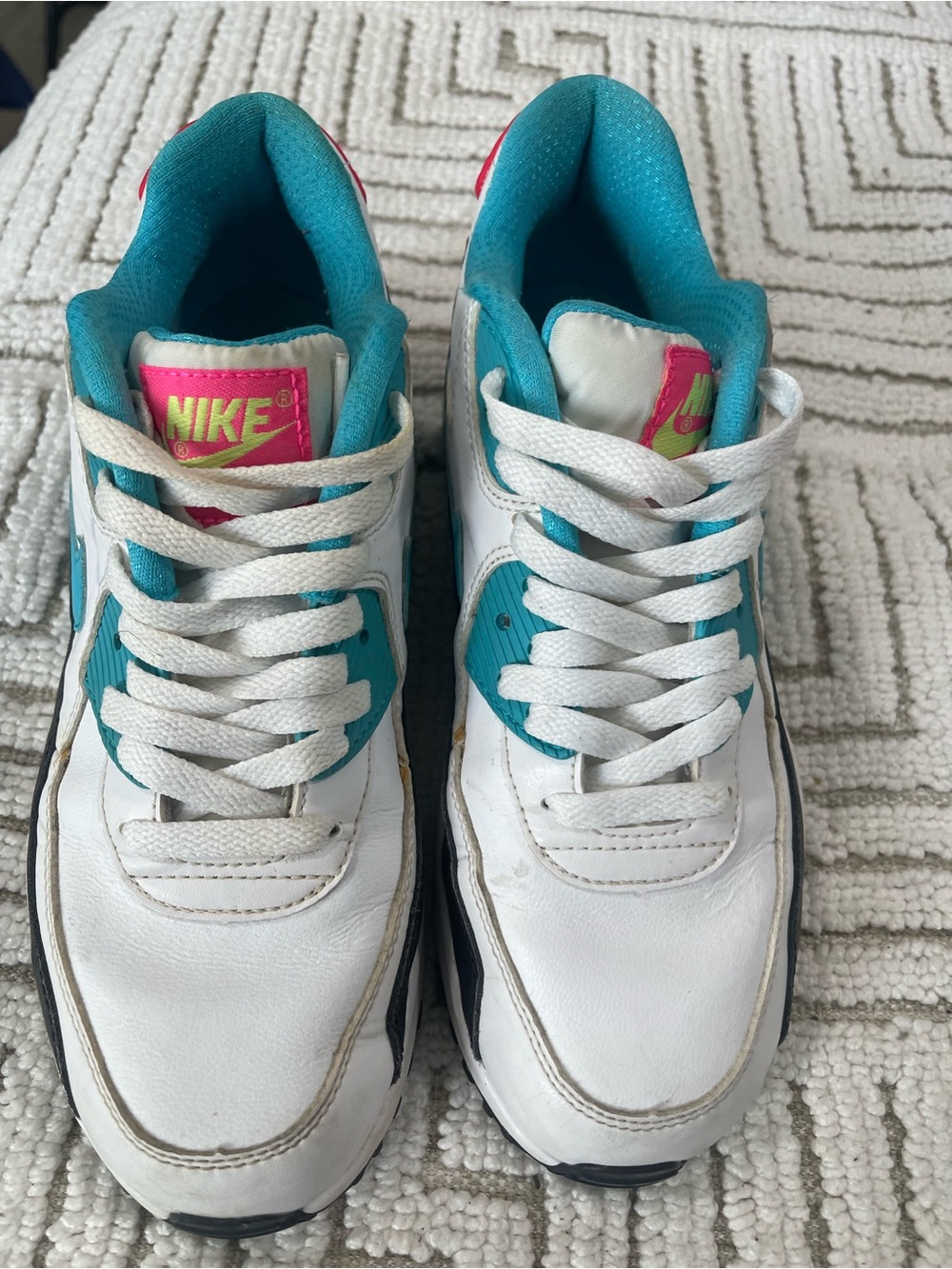 Nike Kids White Sneakers with Teal & Pink Accents
